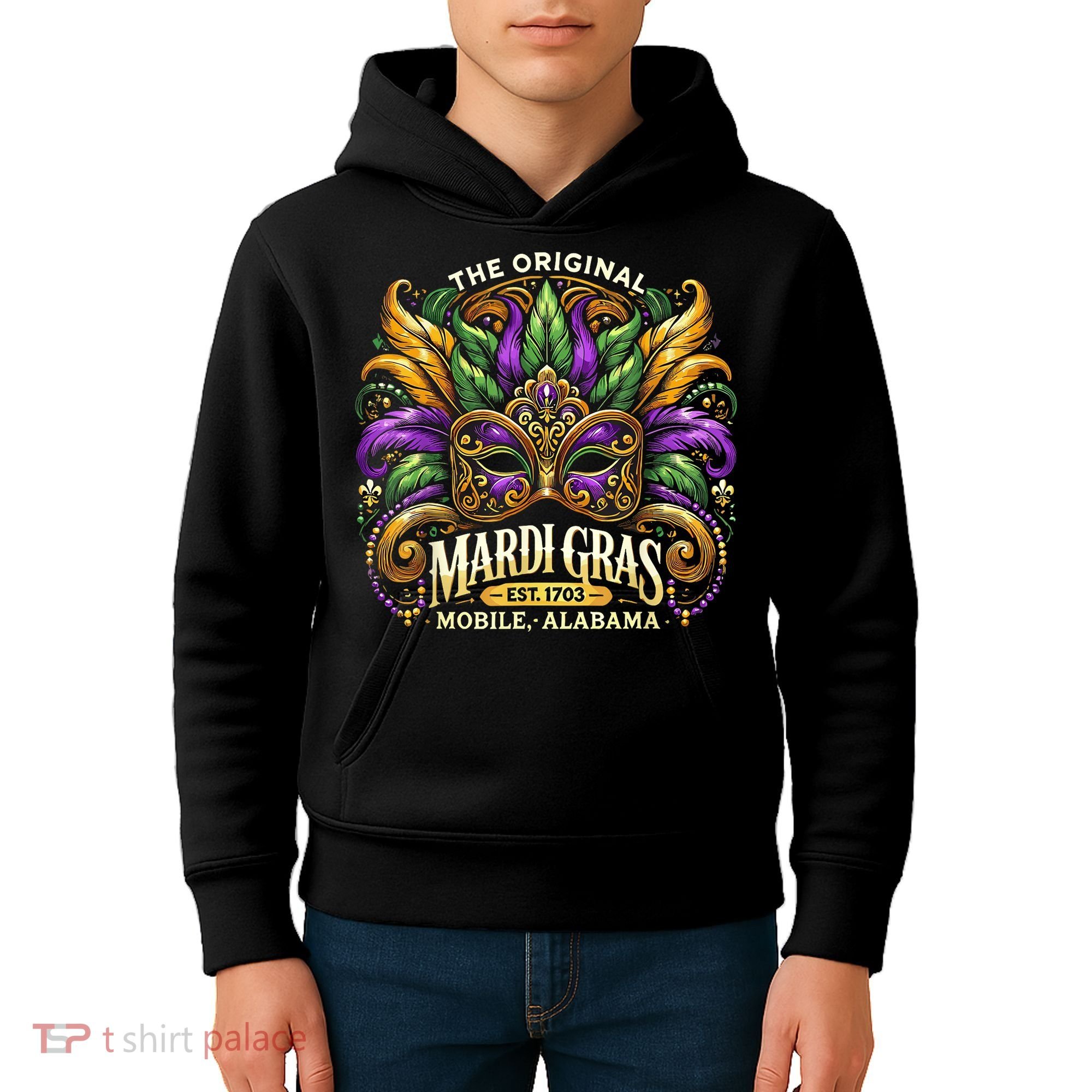 Mardi Gras Mask The Original Mobile Alabama Mardi Gras Kids Hoodie
