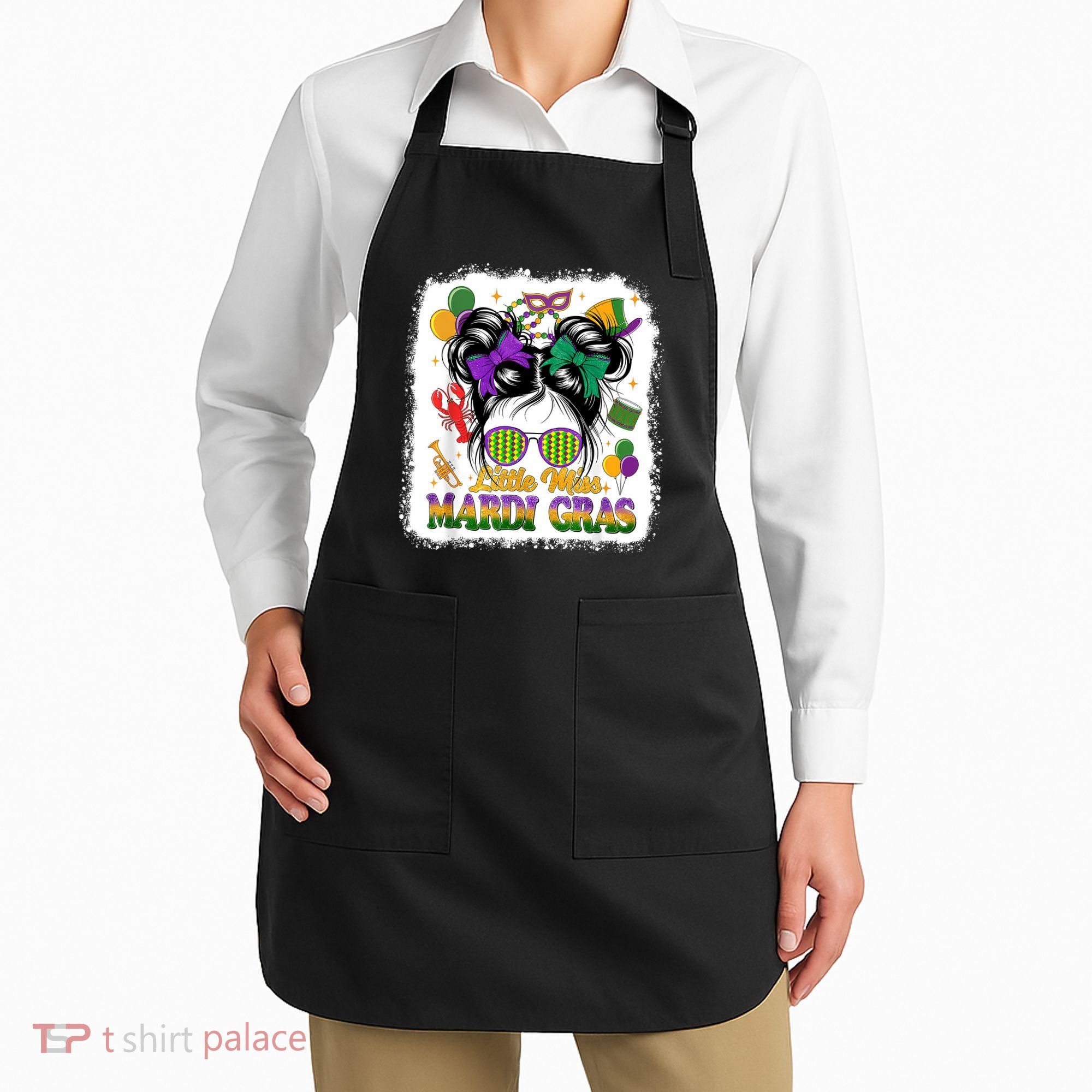 Mardi Gras Messy Bun Girl Women Apron