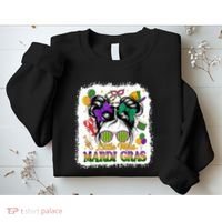 Mardi Gras Messy Bun Girl Women Sweatshirt thumb 2