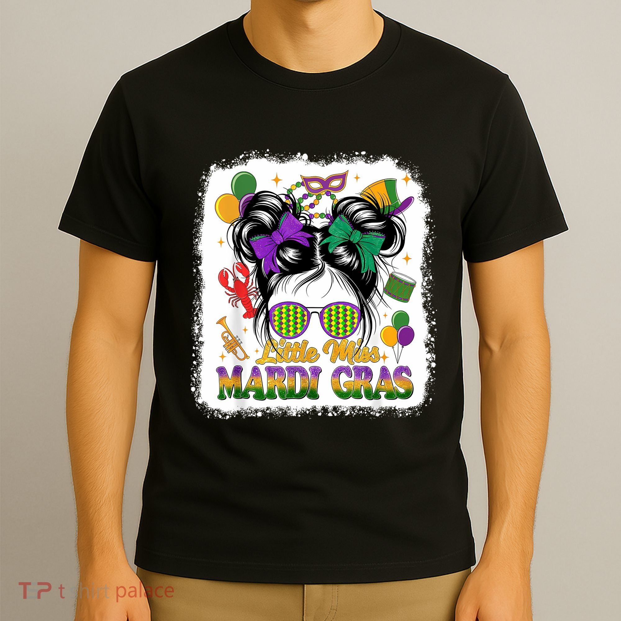 Mardi Gras Messy Bun Girl Women T-Shirt