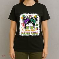 Mardi Gras Messy Bun Girl Women T-Shirt thumb 4