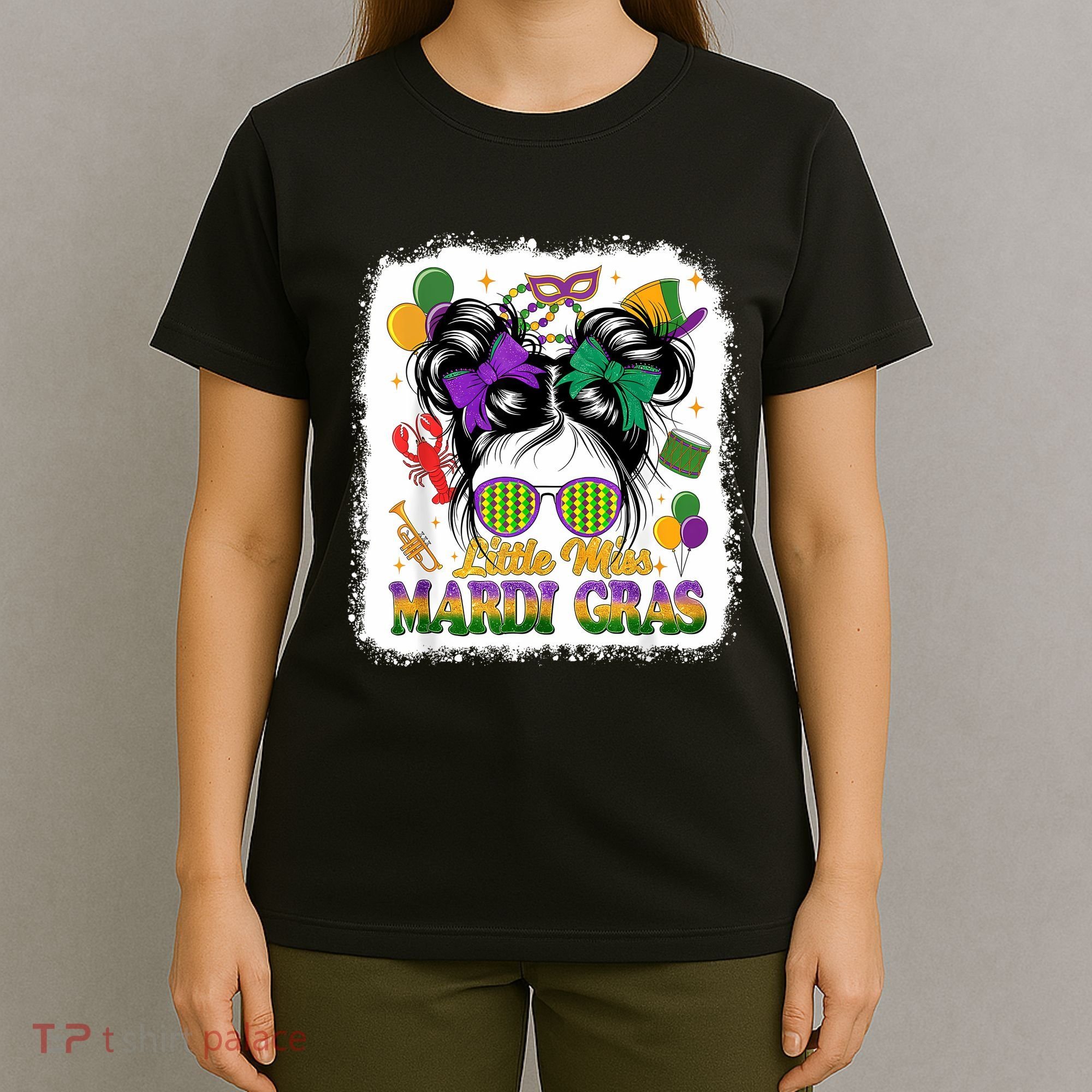 Mardi Gras Messy Bun Girl Women T-Shirt