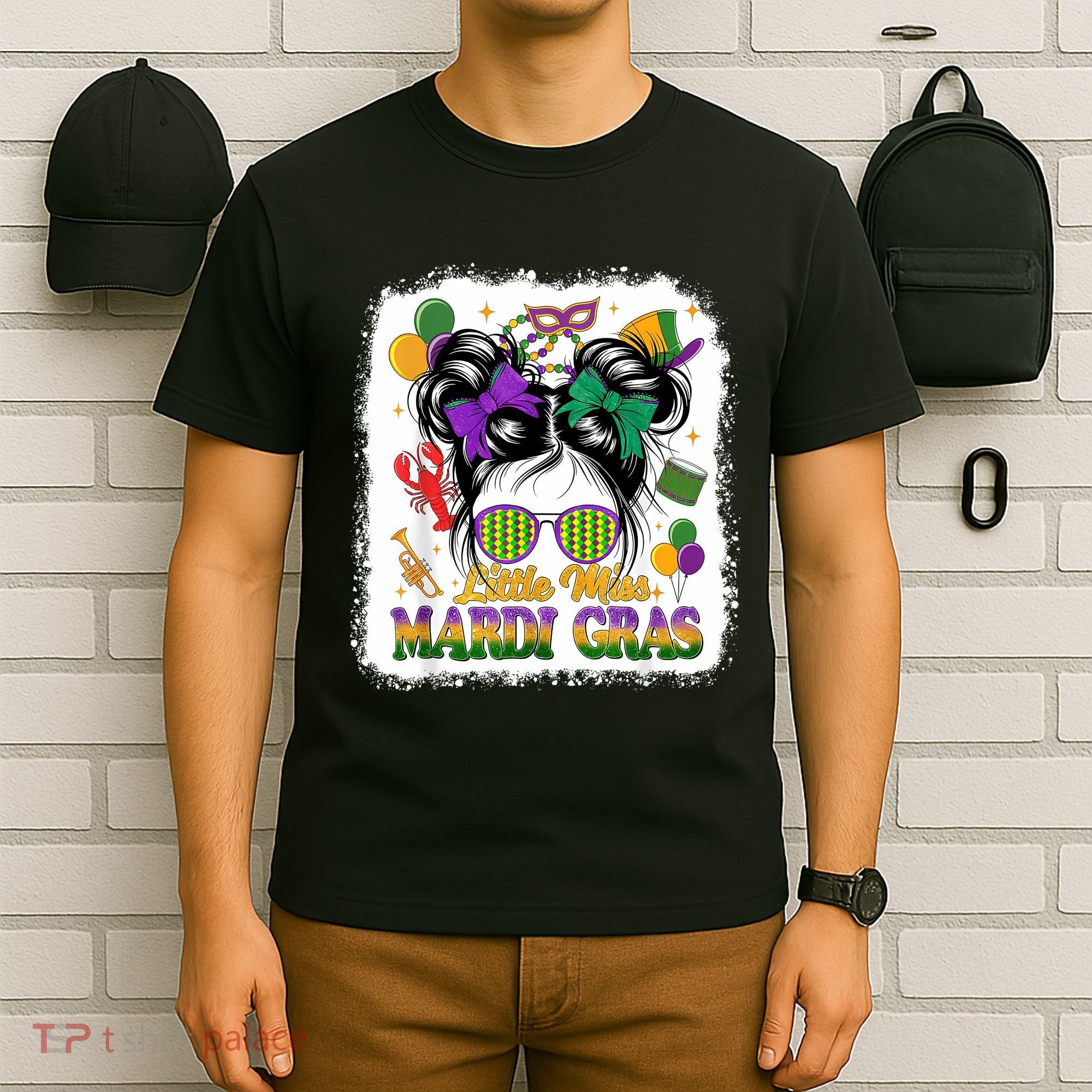 Mardi Gras Messy Bun Girl Women T-Shirt