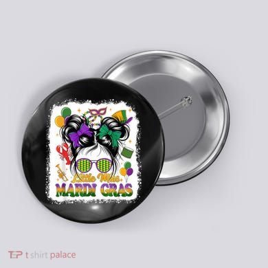 Mardi Gras Messy Bun Girl Women Button