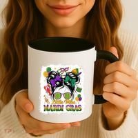 Mardi Gras Messy Bun Girl Women Coffee Mug thumb 3