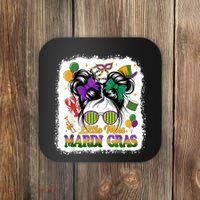 Mardi Gras Messy Bun Girl Women Coaster thumb 0