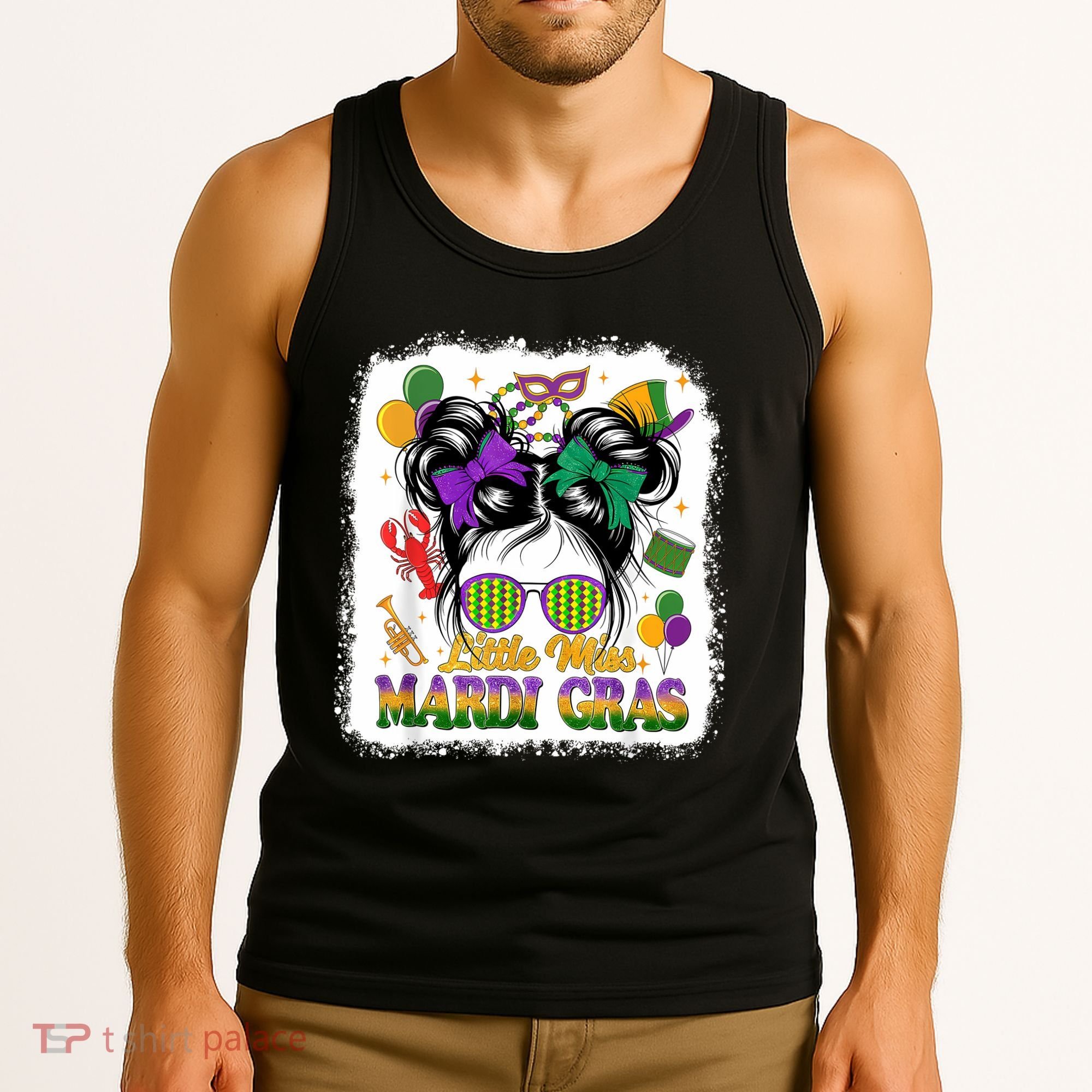 Mardi Gras Messy Bun Girl Women Tank Top