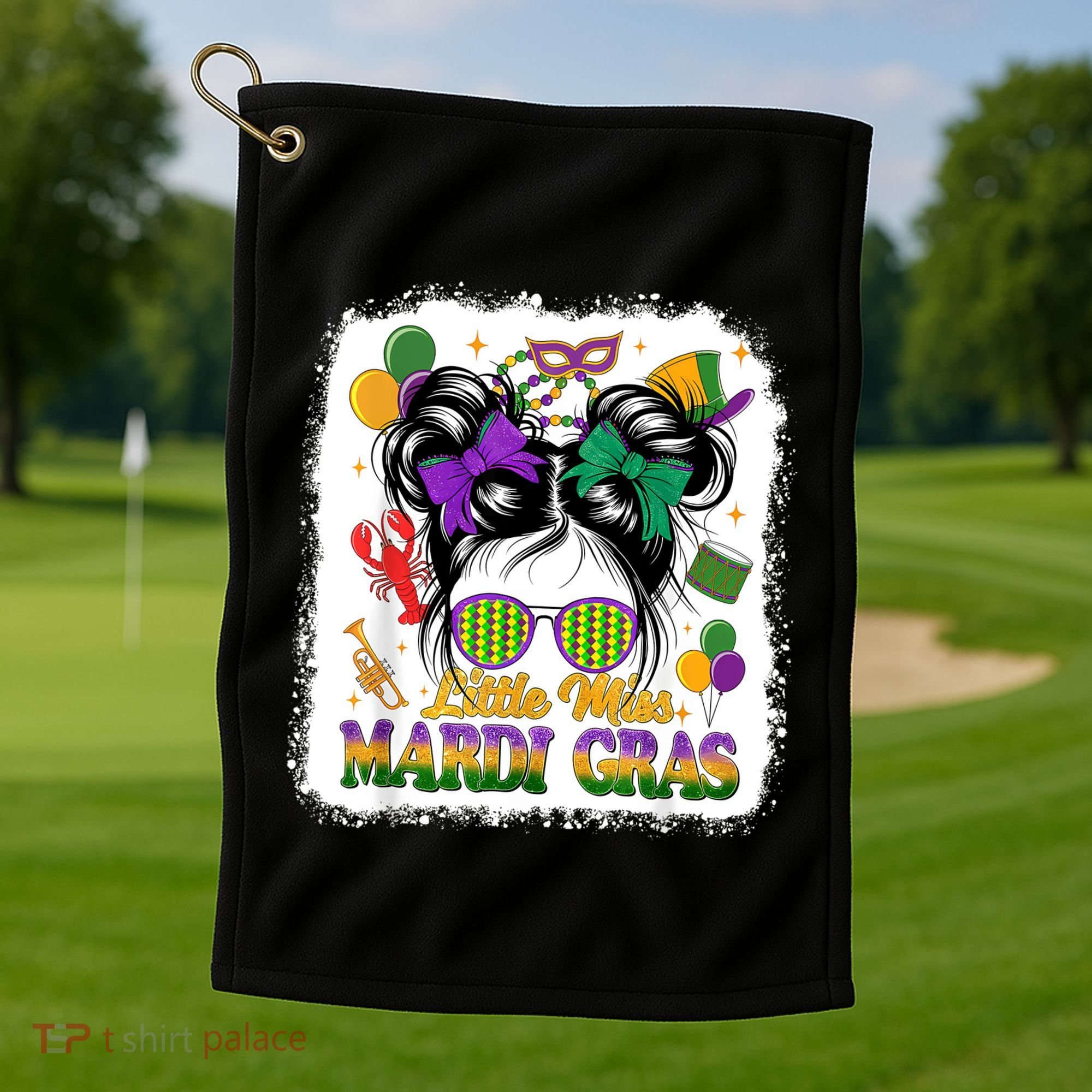 Mardi Gras Messy Bun Girl Women Golf Towel
