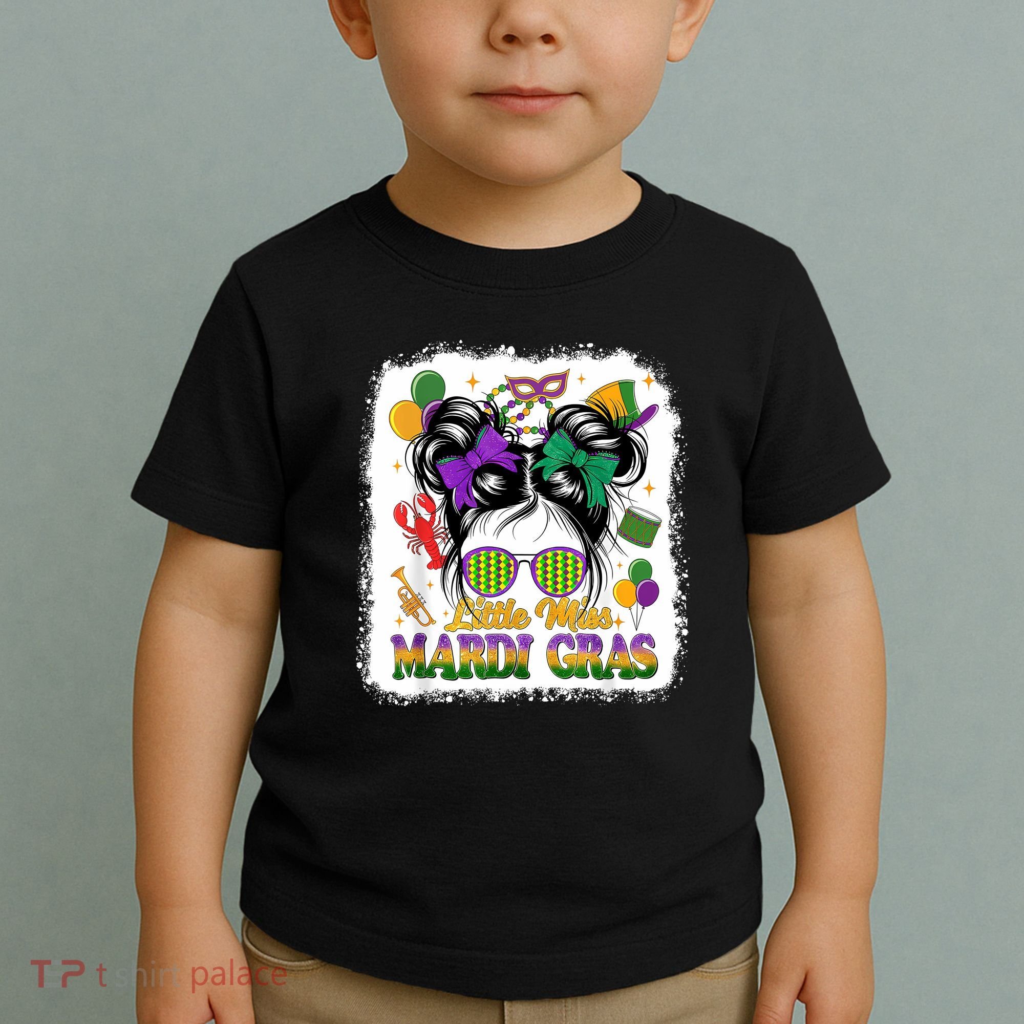 Mardi Gras Messy Bun Girl Women Toddler T-Shirt