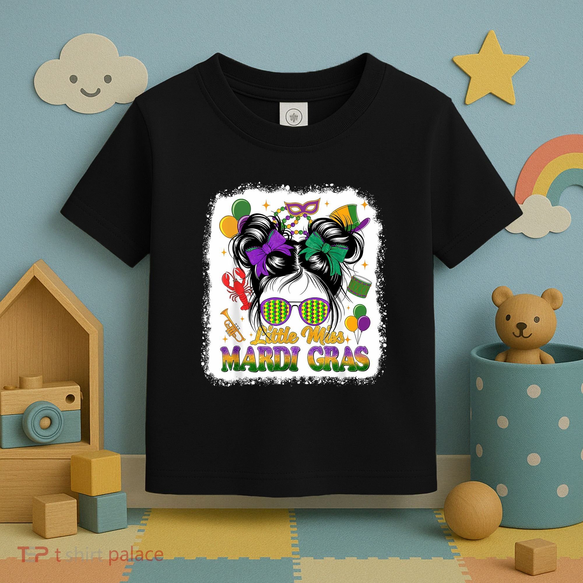Mardi Gras Messy Bun Girl Women Toddler T-Shirt