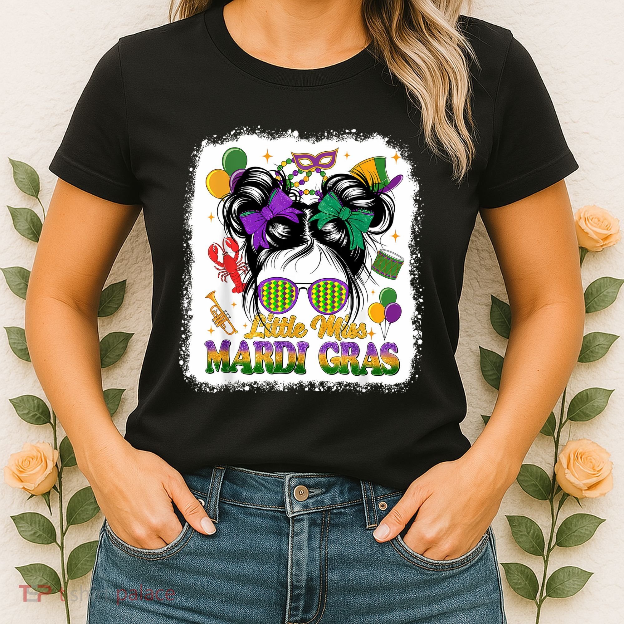 Mardi Gras Messy Bun Girl Women Women's T-Shirt