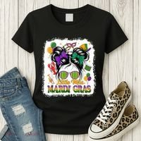 Mardi Gras Messy Bun Girl Women Women's T-Shirt thumb 3