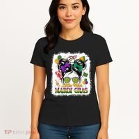 Mardi Gras Messy Bun Girl Women Women's T-Shirt thumb 4