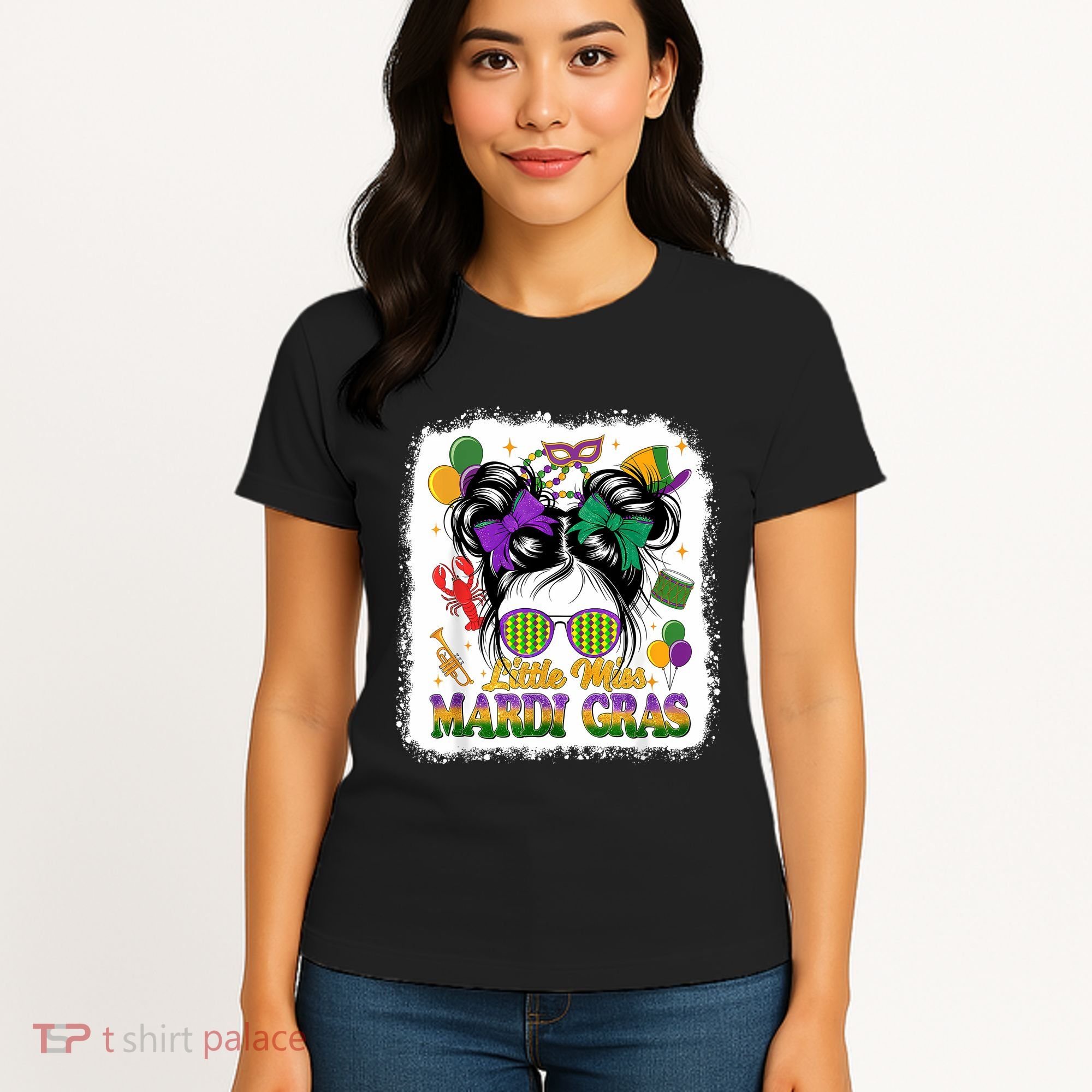 Mardi Gras Messy Bun Girl Women Women's T-Shirt