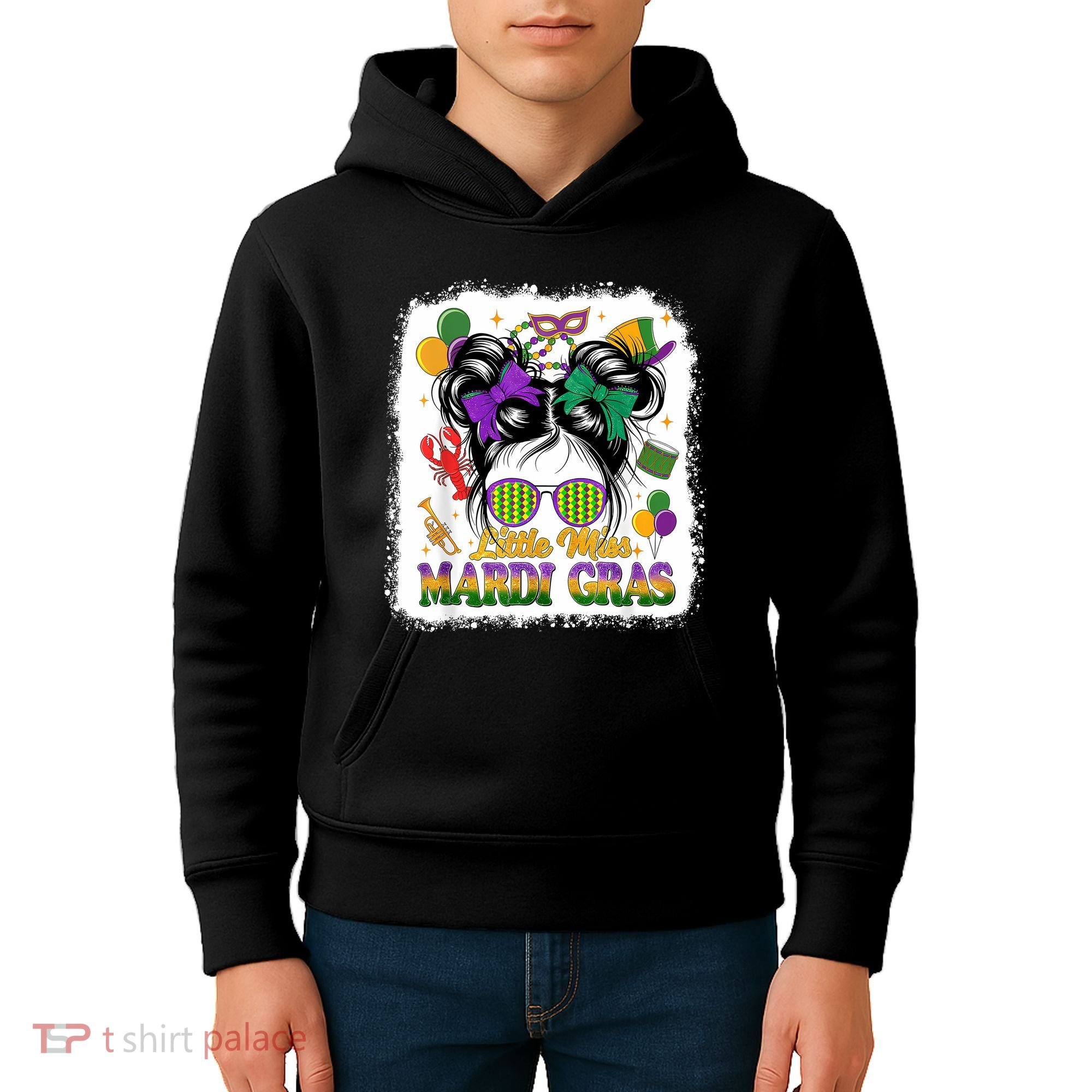 Mardi Gras Messy Bun Girl Women Kids Hoodie