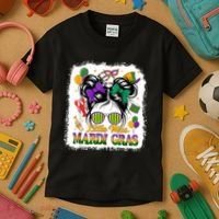 Mardi Gras Messy Bun Girl Women Kids T-Shirt thumb 3