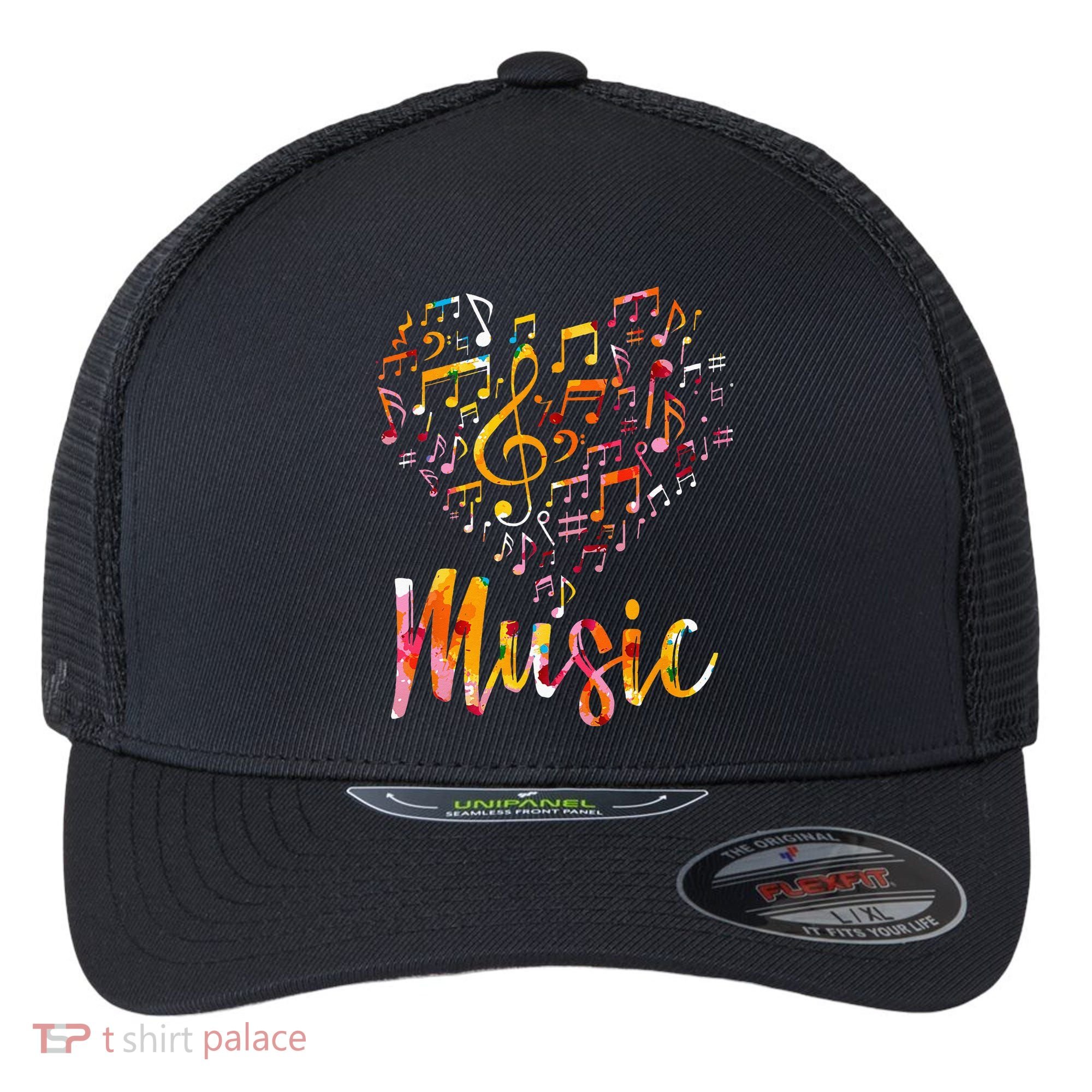 Musician Gift Musical Instrument Music Notes Treble Clef Flexfit Unipanel Trucker Cap