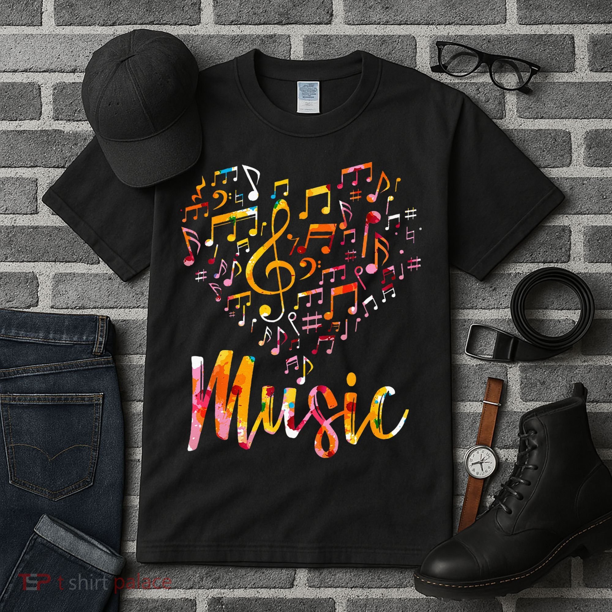 Musician Gift Musical Instrument Music Notes Treble Clef Tall T-Shirt