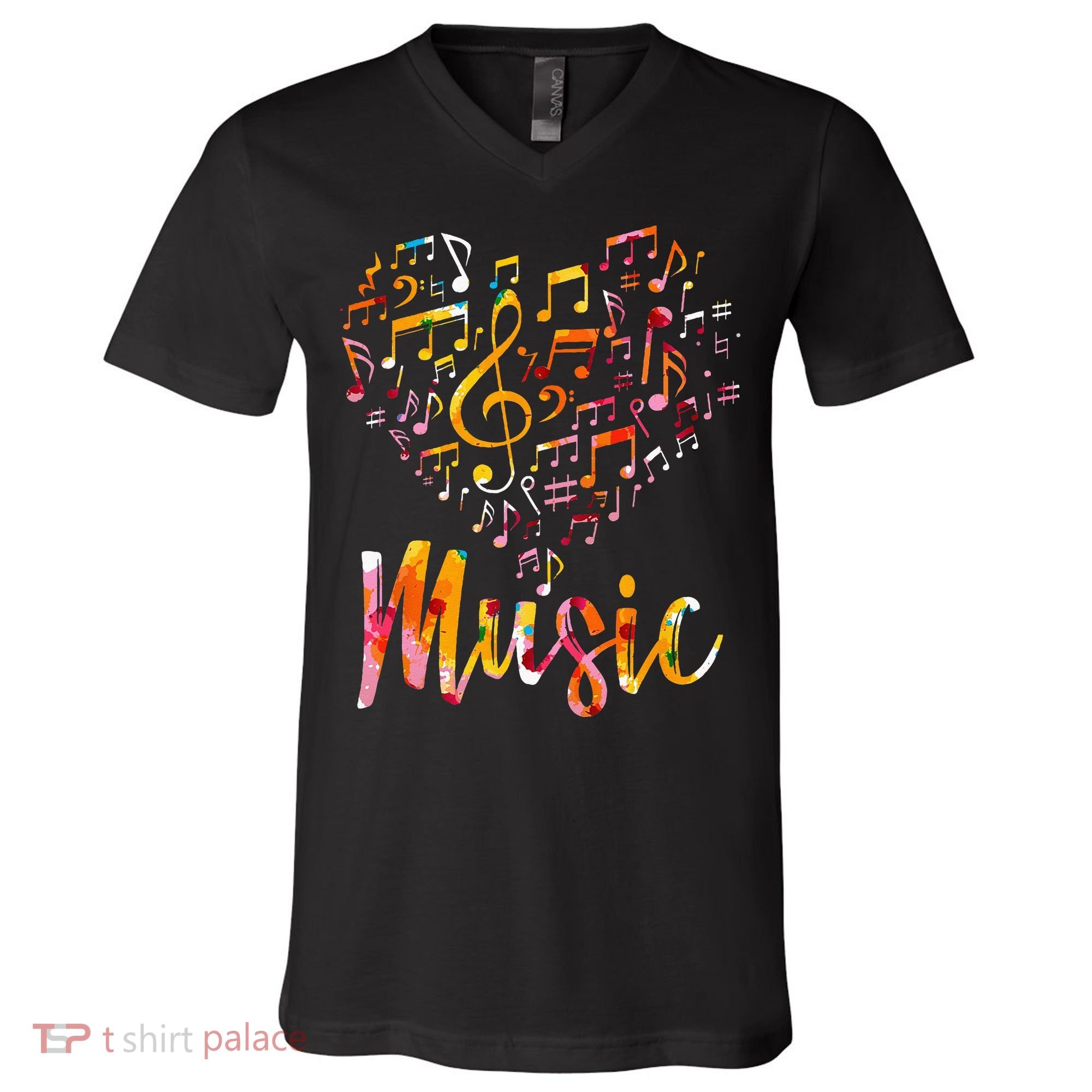 Musician Gift Musical Instrument Music Notes Treble Clef V-Neck T-Shirt