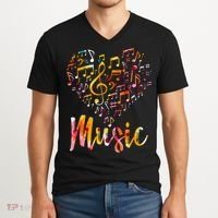 Musician Gift Musical Instrument Music Notes Treble Clef V-Neck T-Shirt thumb 2