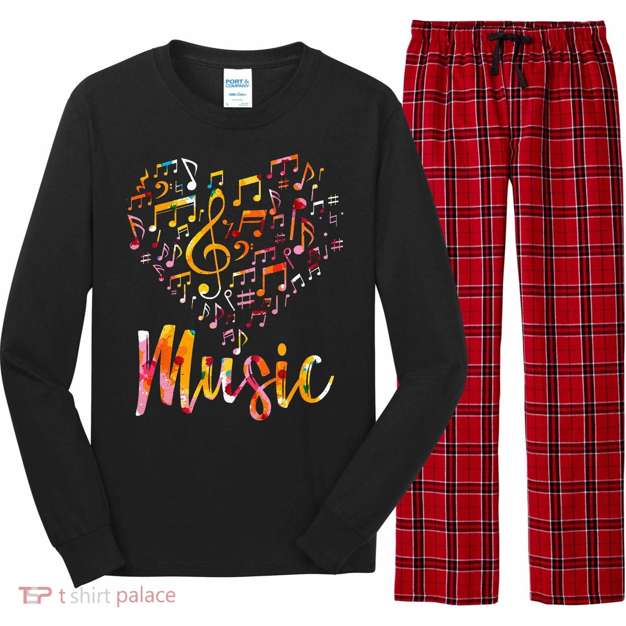 Musician Gift Musical Instrument Music Notes Treble Clef Long Sleeve Pajama Set