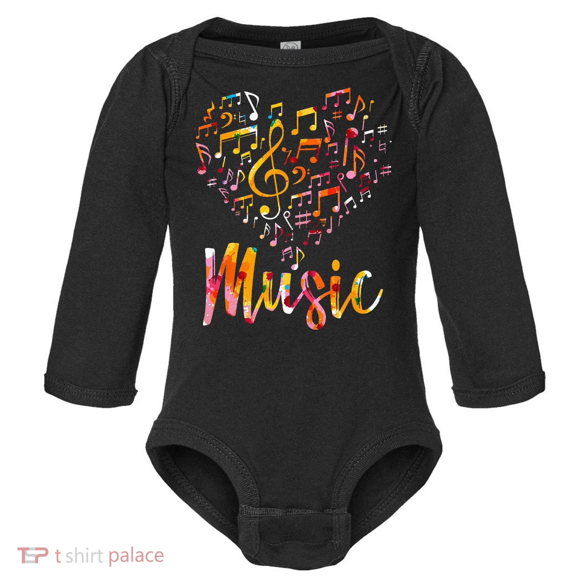 Musician Gift Musical Instrument Music Notes Treble Clef Baby Long Sleeve Bodysuit