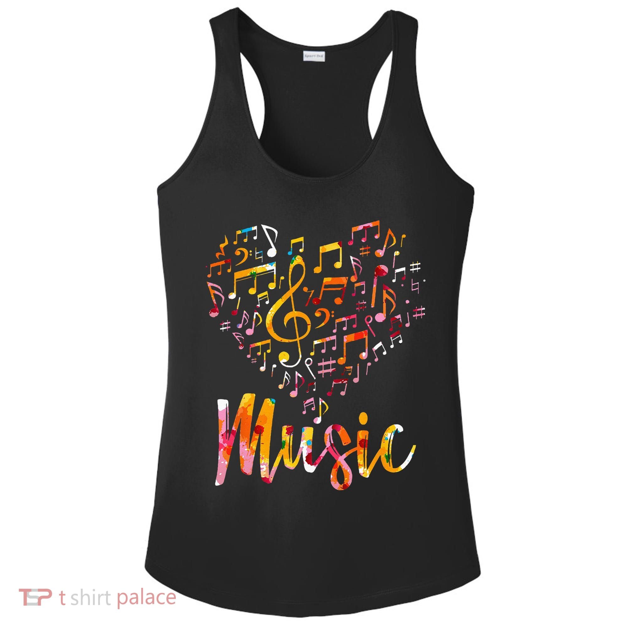 Musician Gift Musical Instrument Music Notes Treble Clef Ladies PosiCharge Competitor Racerback Tank