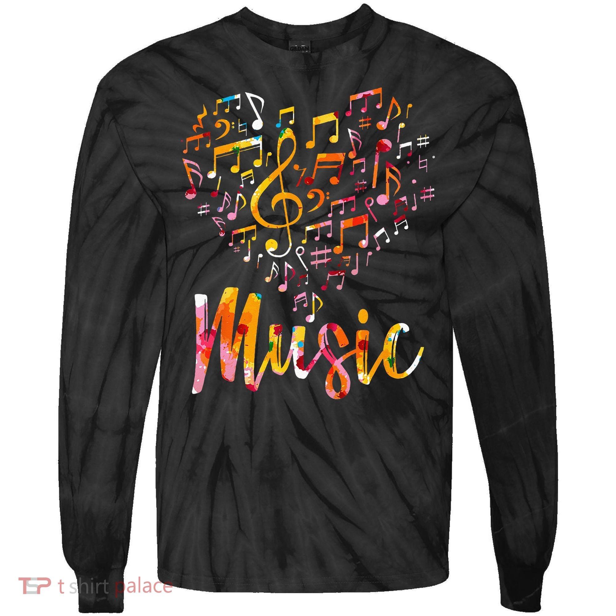 Musician Gift Musical Instrument Music Notes Treble Clef Tie-Dye Long Sleeve Shirt