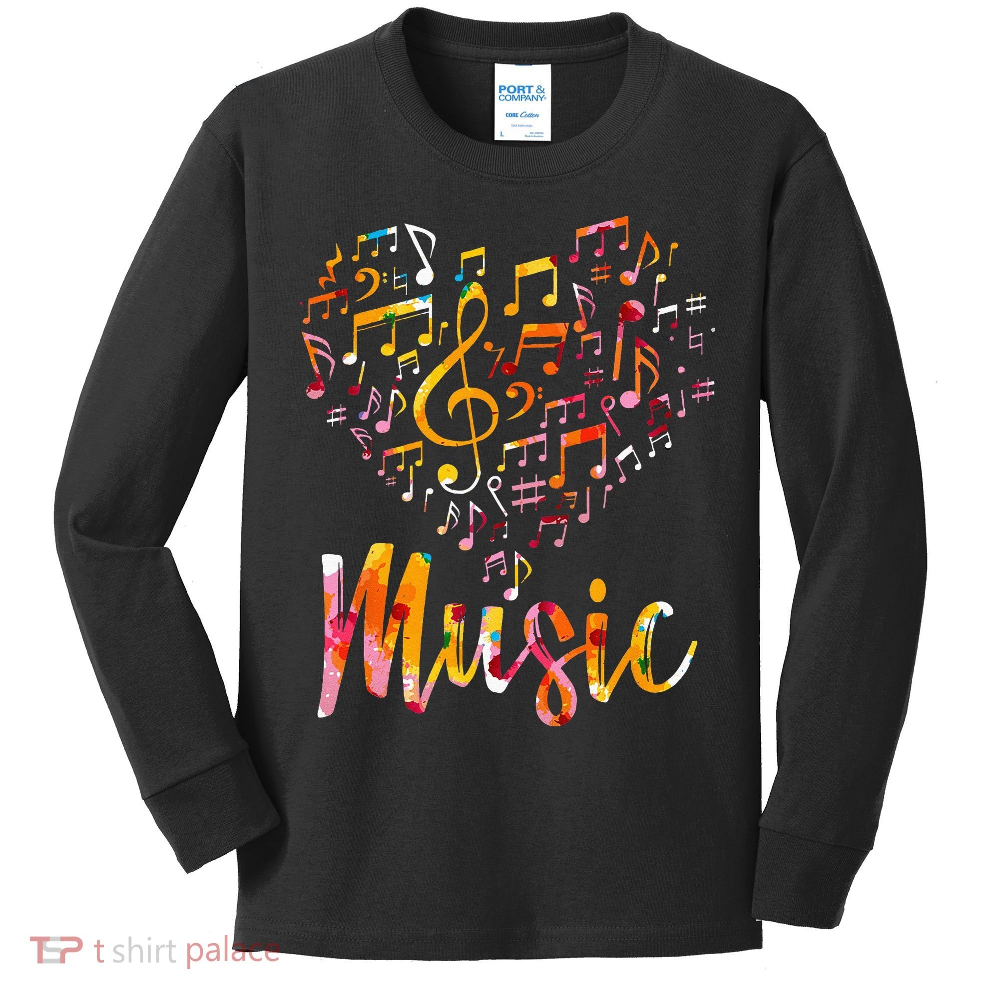 Musician Gift Musical Instrument Music Notes Treble Clef Kids Long Sleeve Shirt