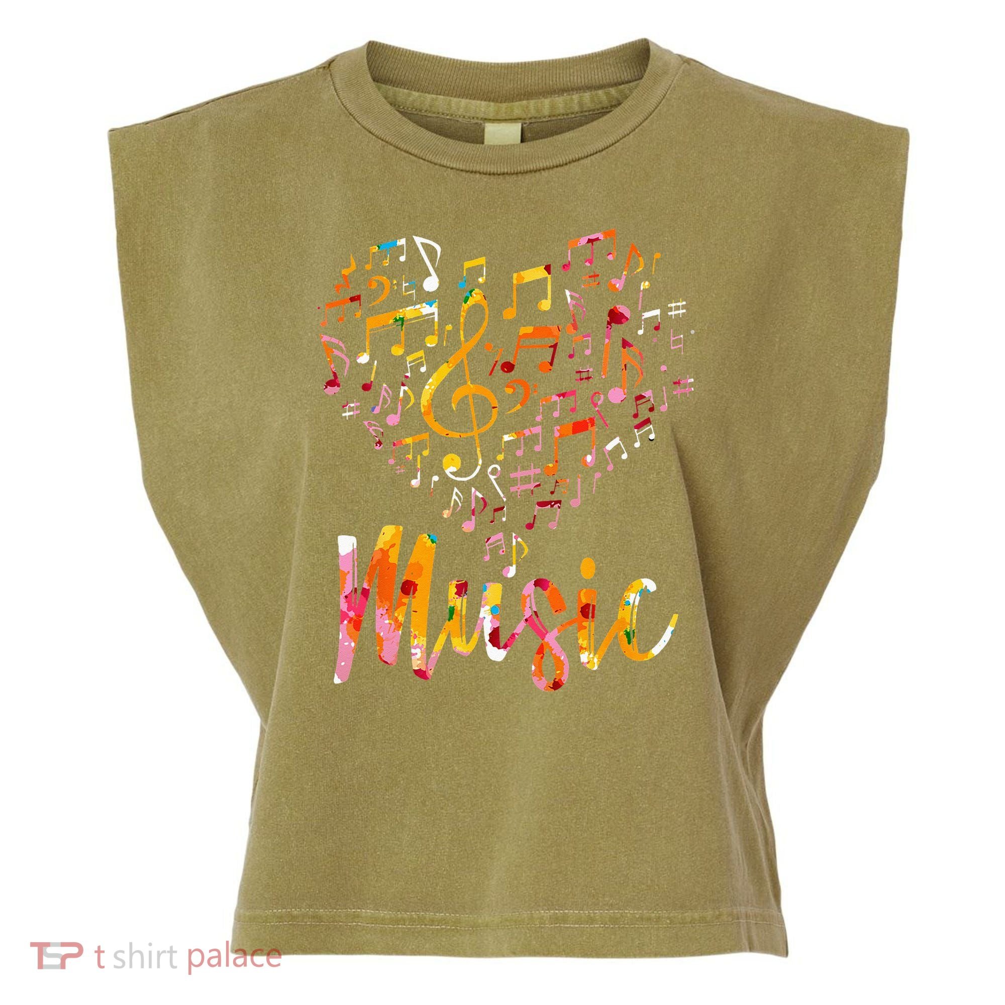 Musician Gift Musical Instrument Music Notes Treble Clef Garment-Dyed Women's Muscle Tee