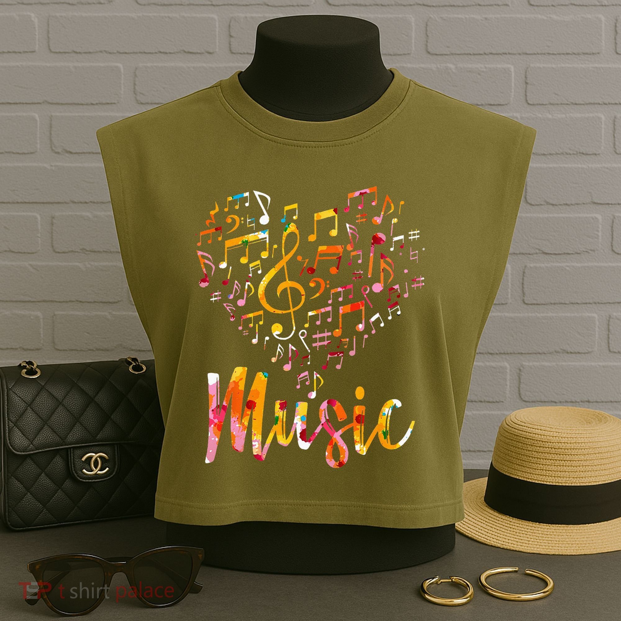 Musician Gift Musical Instrument Music Notes Treble Clef Garment-Dyed Women's Muscle Tee