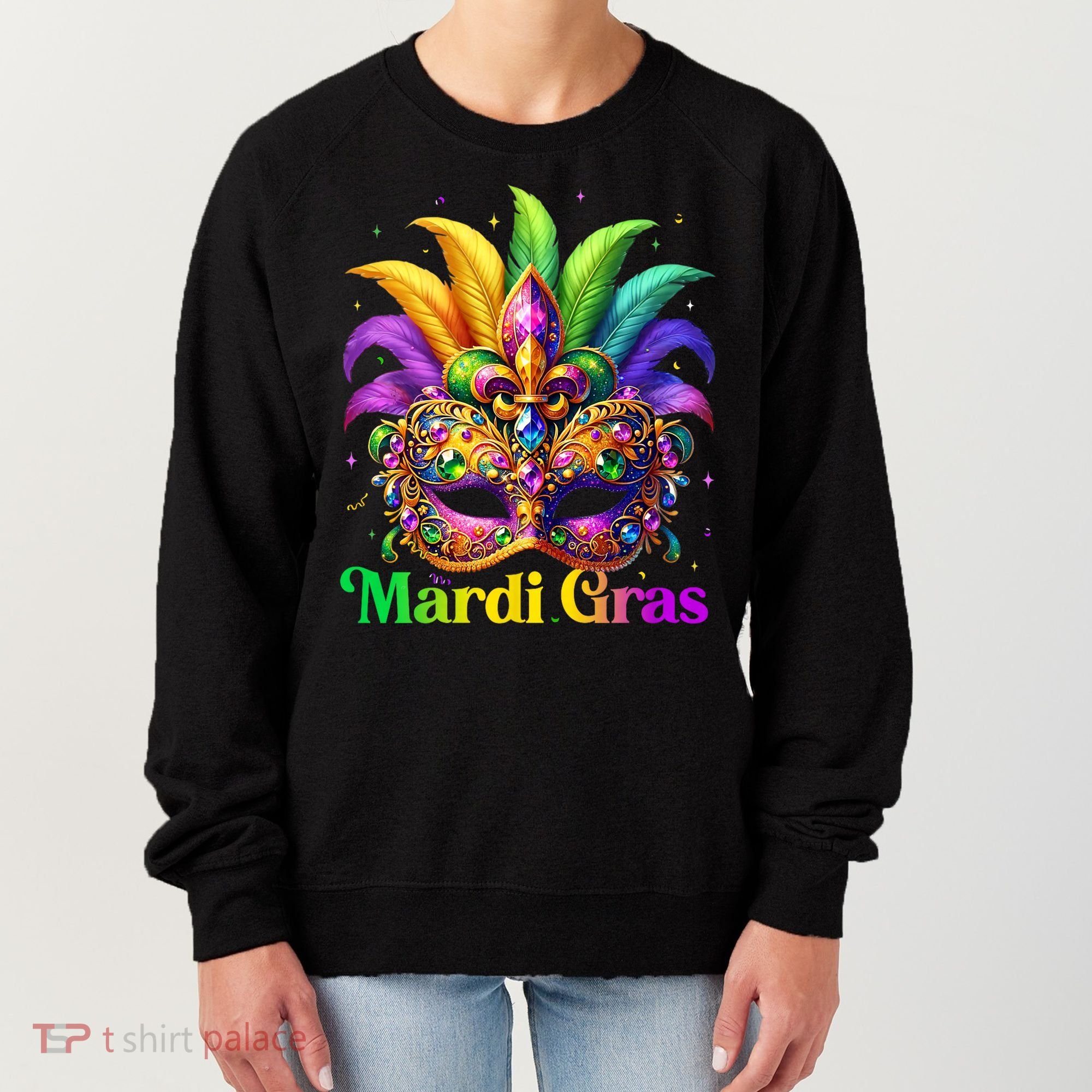 Mardi Gras Mask Feather Party Mardi Gras Carnival Mask Fleur De Lis Women's Sweatshirt