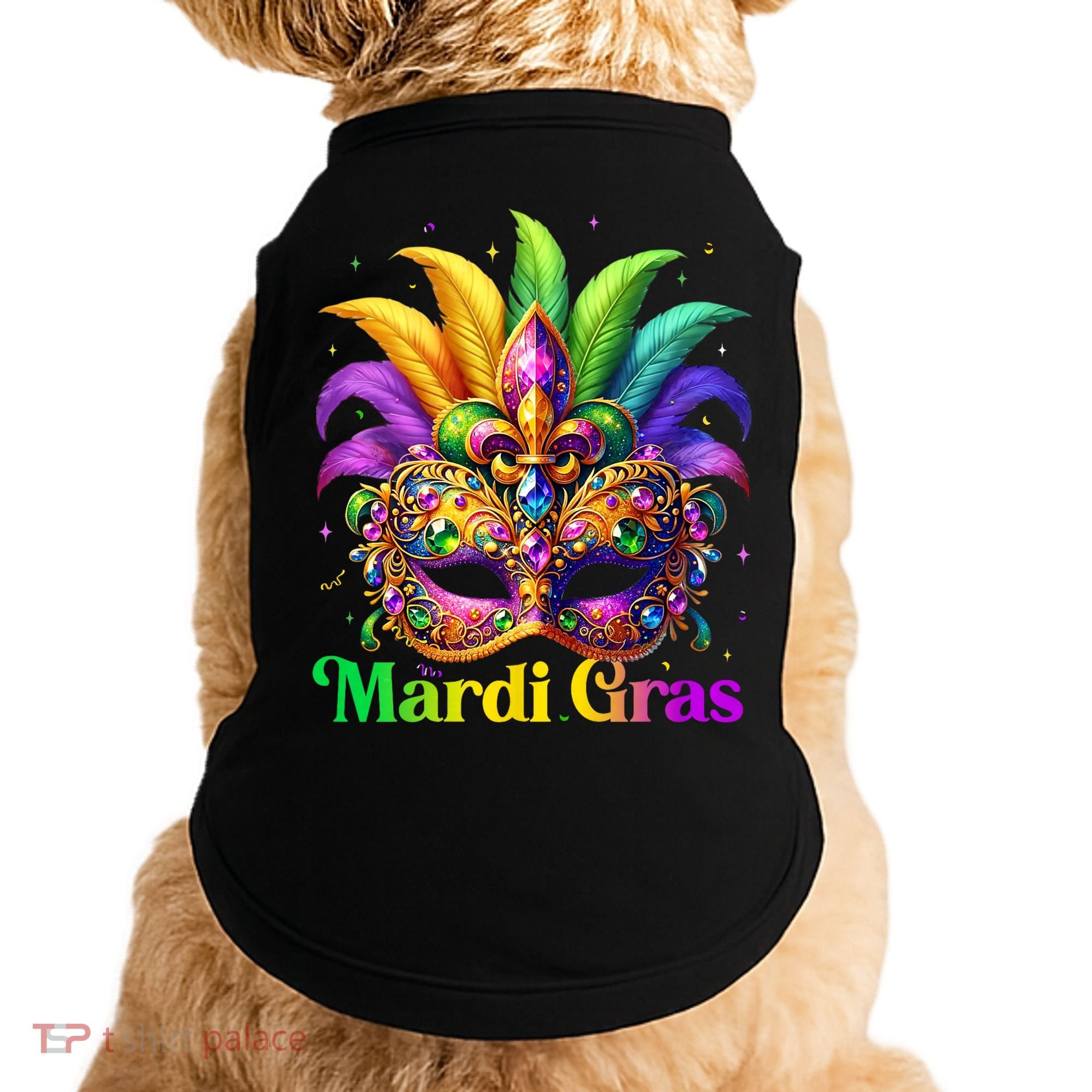 Mardi Gras Mask Feather Party Mardi Gras Carnival Mask Fleur De Lis Doggie Tank