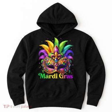 Mardi Gras Mask Feather Party Mardi Gras Carnival Mask Fleur De Lis Hoodie