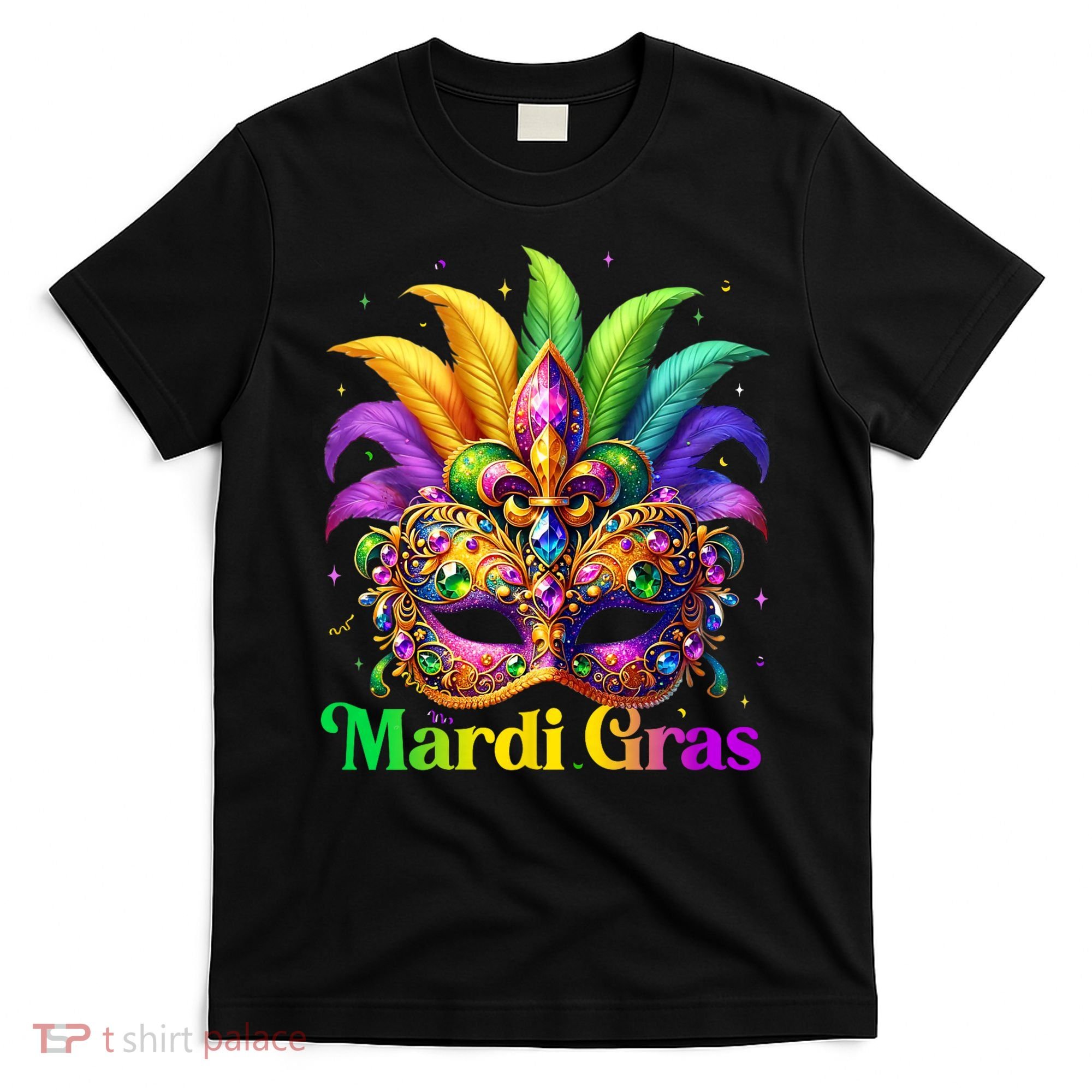 Mardi Gras Mask Feather Party Mardi Gras Carnival Mask Fleur De Lis T-Shirt