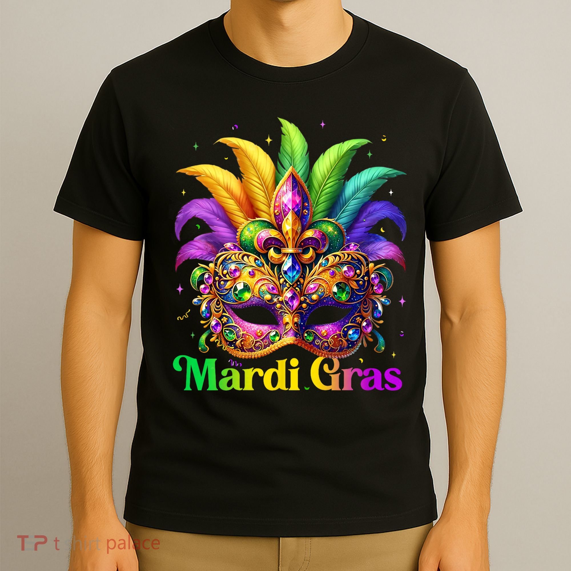 Mardi Gras Mask Feather Party Mardi Gras Carnival Mask Fleur De Lis T-Shirt