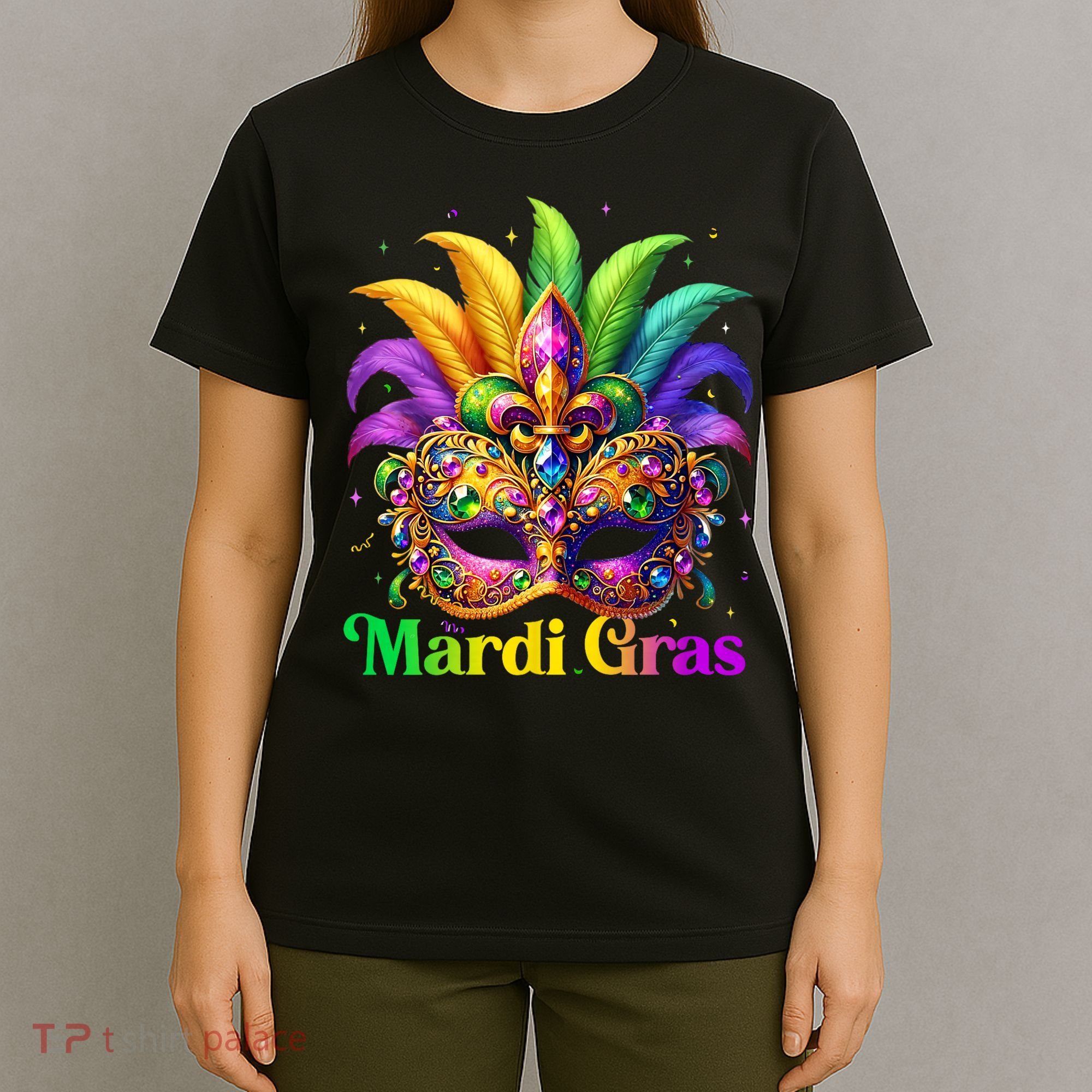 Mardi Gras Mask Feather Party Mardi Gras Carnival Mask Fleur De Lis T-Shirt