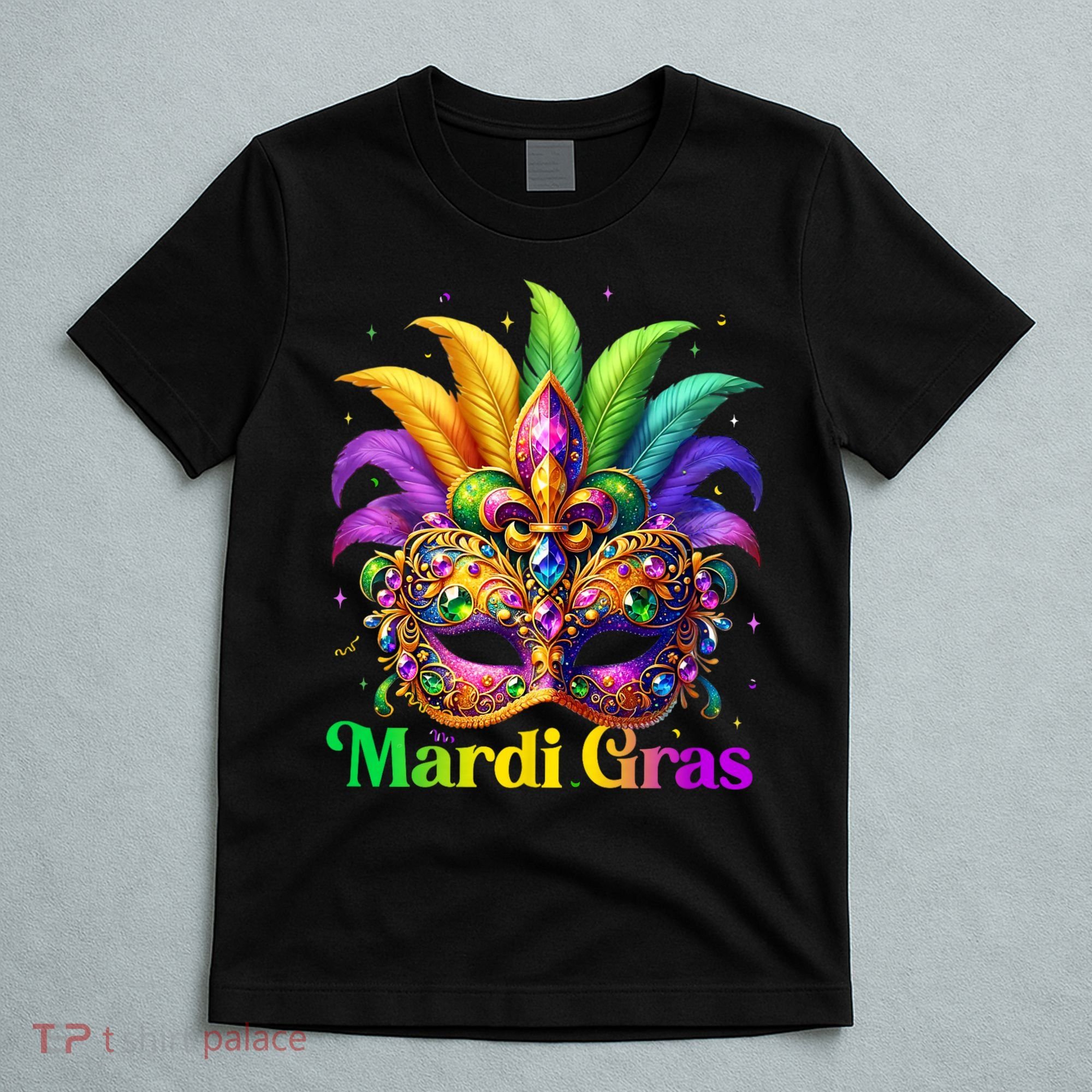 Mardi Gras Mask Feather Party Mardi Gras Carnival Mask Fleur De Lis T-Shirt