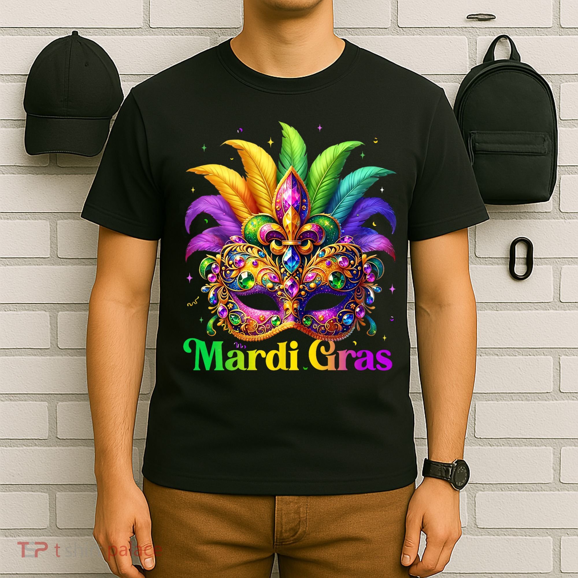 Mardi Gras Mask Feather Party Mardi Gras Carnival Mask Fleur De Lis T-Shirt