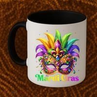 Mardi Gras Mask Feather Party Mardi Gras Carnival Mask Fleur De Lis Coffee Mug thumb 2