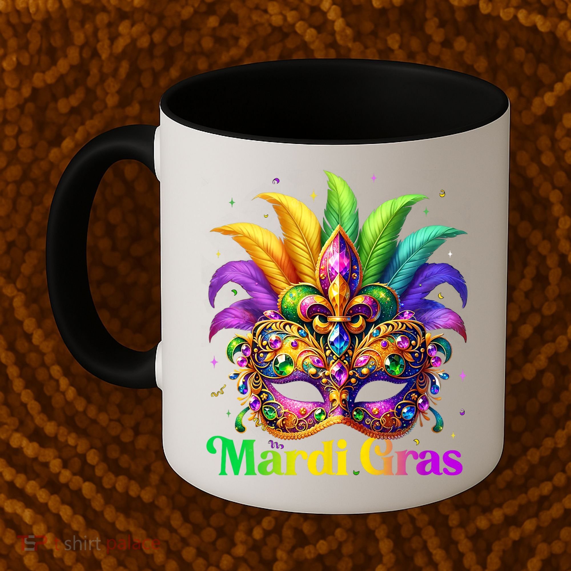 Mardi Gras Mask Feather Party Mardi Gras Carnival Mask Fleur De Lis Coffee Mug
