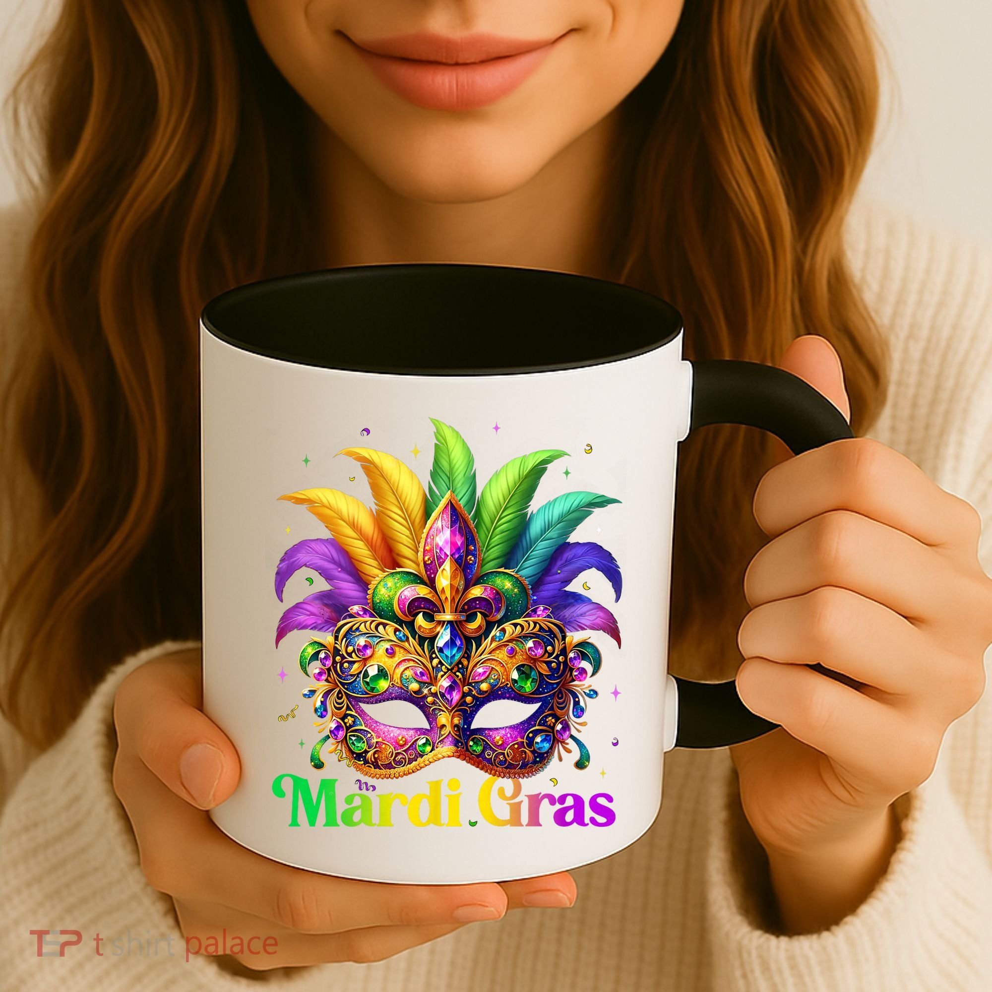 Mardi Gras Mask Feather Party Mardi Gras Carnival Mask Fleur De Lis Coffee Mug