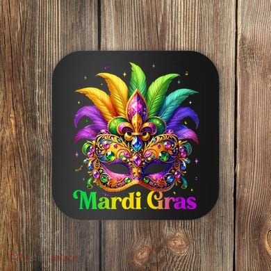 Mardi Gras Mask Feather Party Mardi Gras Carnival Mask Fleur De Lis Coaster