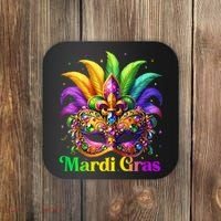 Mardi Gras Mask Feather Party Mardi Gras Carnival Mask Fleur De Lis Coaster thumb 0