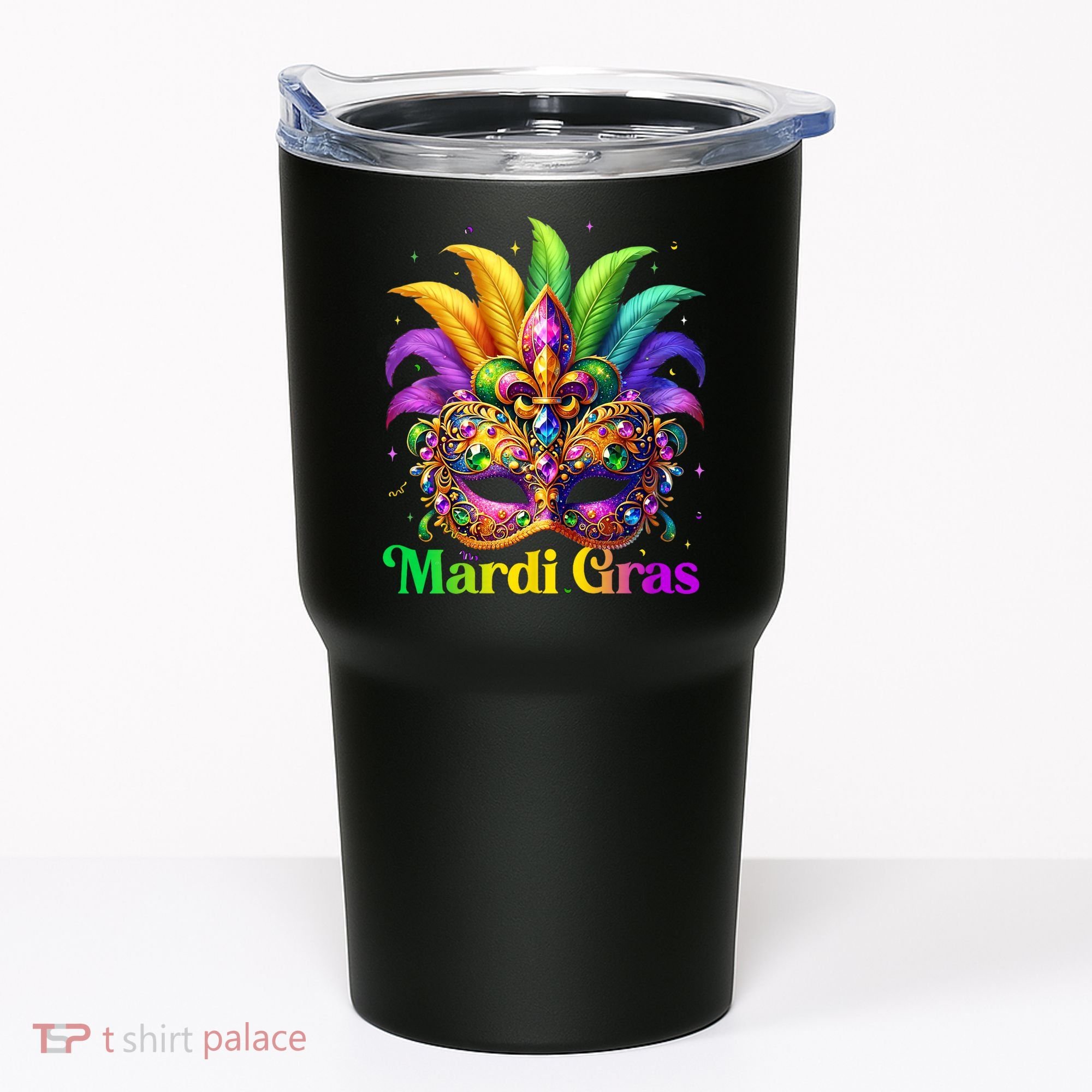 Mardi Gras Mask Feather Party Mardi Gras Carnival Mask Fleur De Lis Tumbler