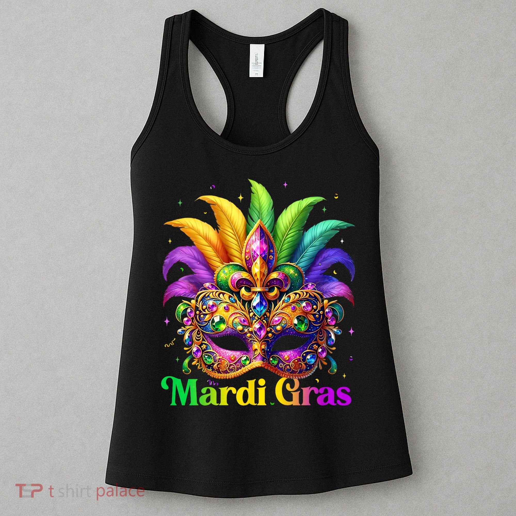 Mardi Gras Mask Feather Party Mardi Gras Carnival Mask Fleur De Lis Women's Tank Top