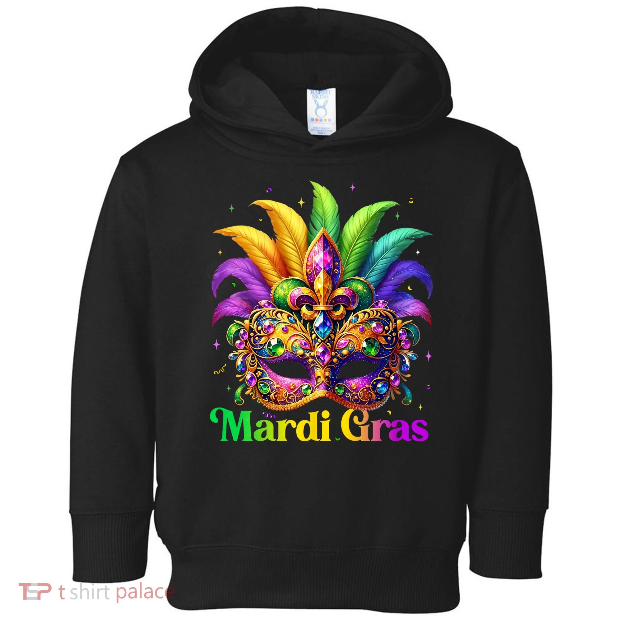 Mardi Gras Mask Feather Party Mardi Gras Carnival Mask Fleur De Lis Toddler Hoodie