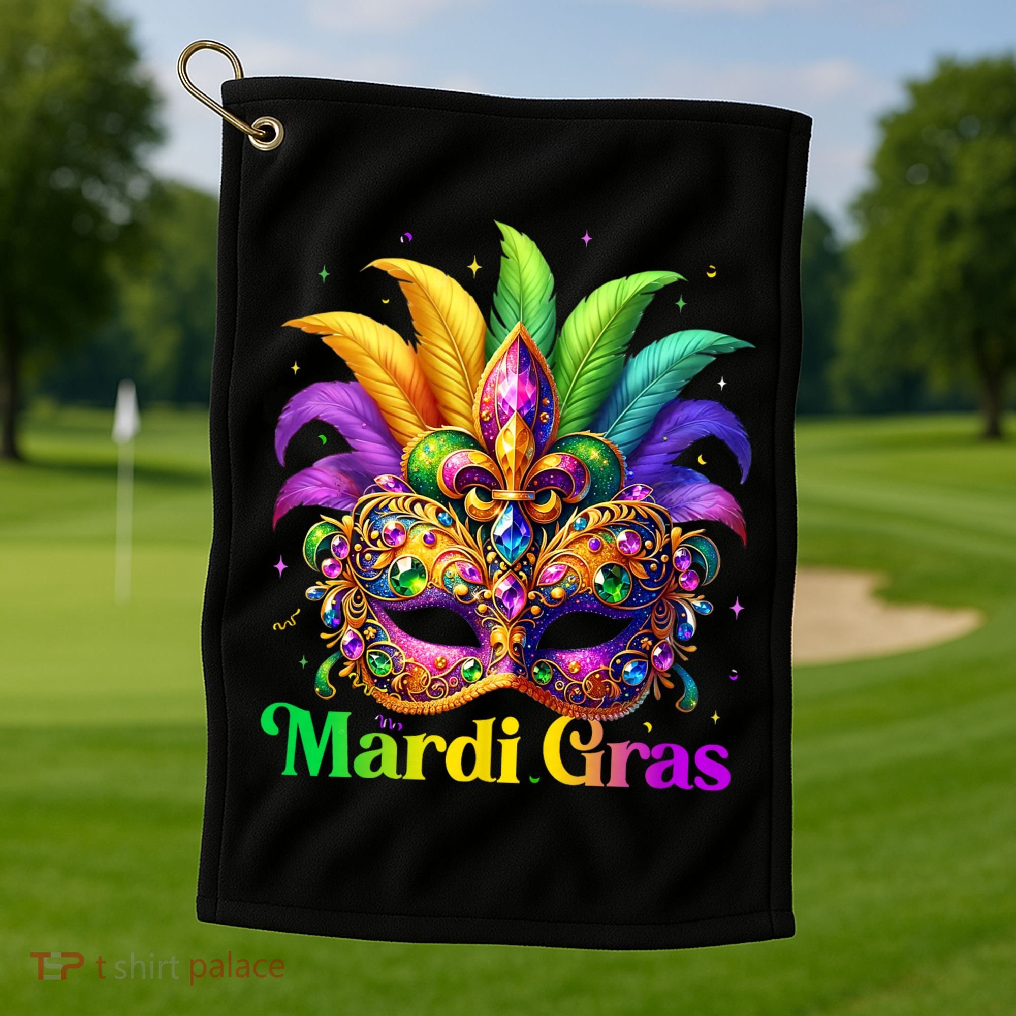 Mardi Gras Mask Feather Party Mardi Gras Carnival Mask Fleur De Lis Golf Towel