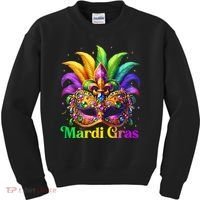 Mardi Gras Mask Feather Party Mardi Gras Carnival Mask Fleur De Lis Kids Sweatshirt thumb 0
