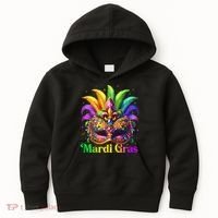 Mardi Gras Mask Feather Party Mardi Gras Carnival Mask Fleur De Lis Kids Hoodie thumb 0